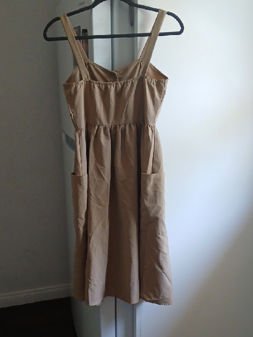 Source Unknown Tan Button-Front Midi Dress with Pockets - Picture 5 of 5